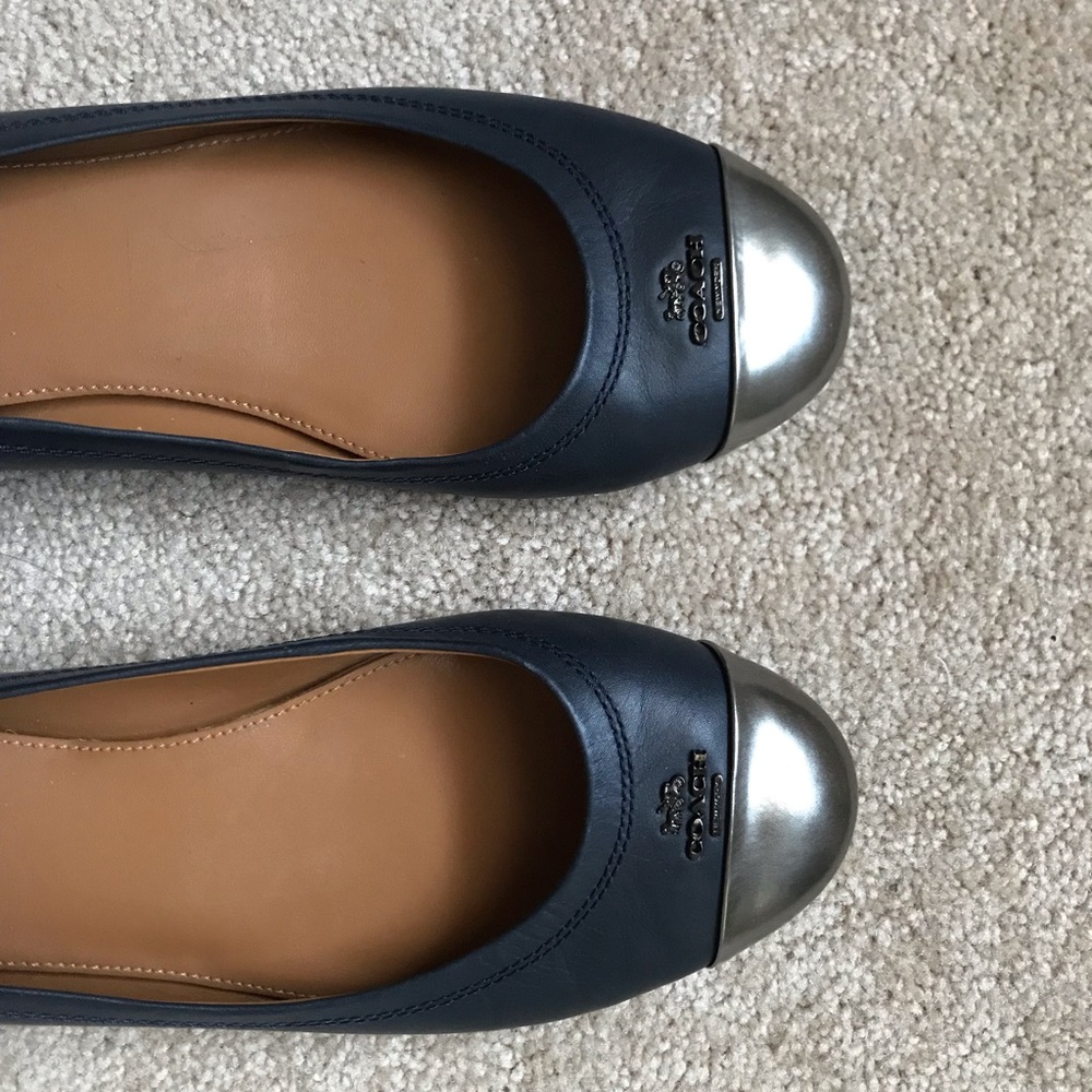 COACH navy leather flats